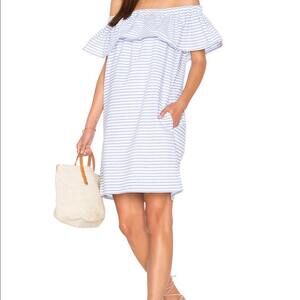 Line & Dot Blue Stripe Dress Off The Shoulder Lea MSRP $139